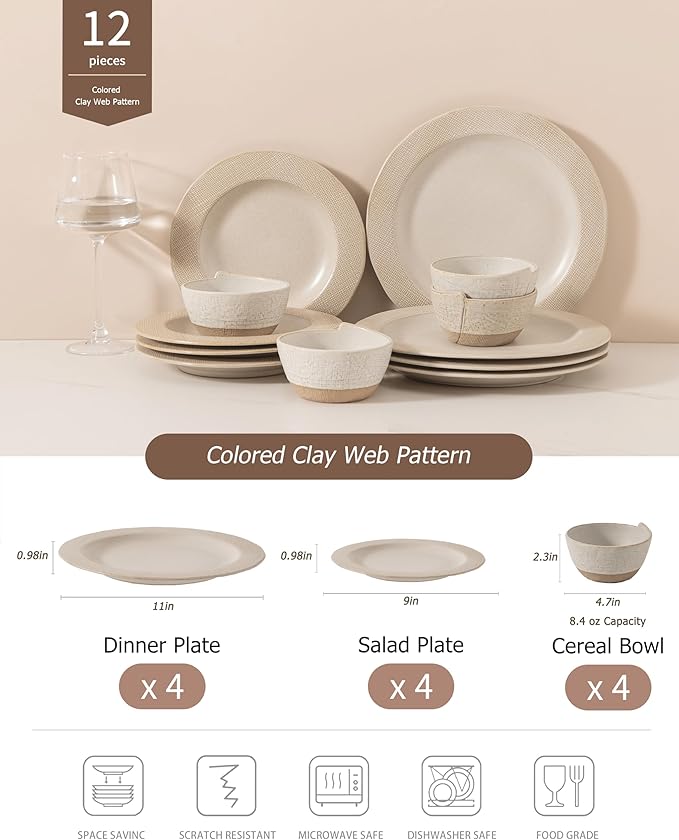 Dinnerware sets plates and bowls sets modern plates,Ceramic Dinnerware Sets,12 Pieces Porcelain Lightweight Plates,Scratch Resistant Dish Set (style - 5, 4 - Set (12pcs))