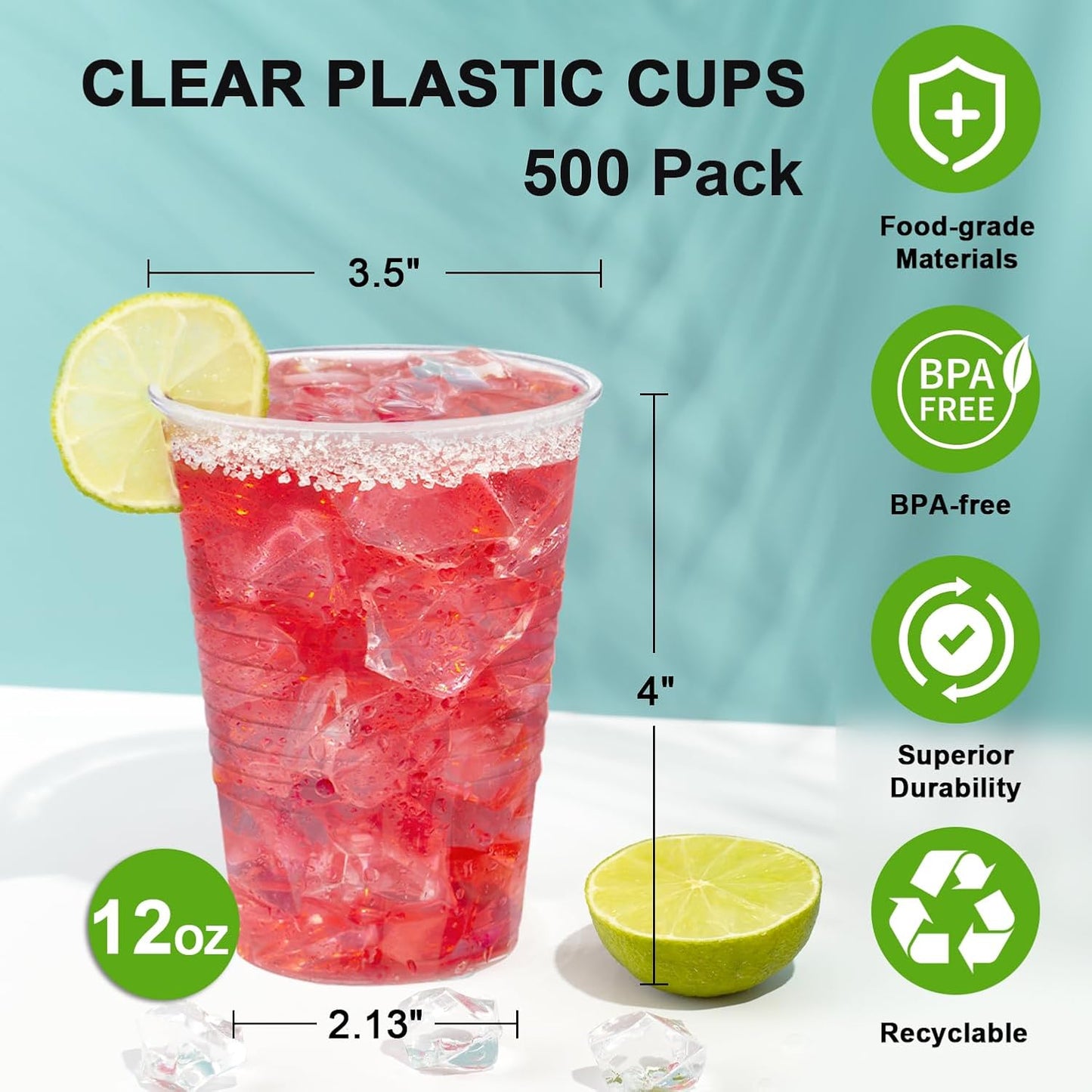 12 oz Clear Plastic Cups 300 Pack, Disposable Cups,Party Drinking Cup, Cups for Party, Graduation, Travel, Holiday, Events