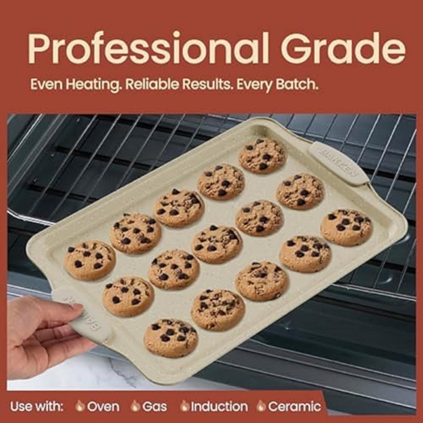 18-Piece Deluxe Nonstick Carbon Steel Bakeware Set - Professional Kitchen Oven Baking Pans with White Silicone Handles and Accessories