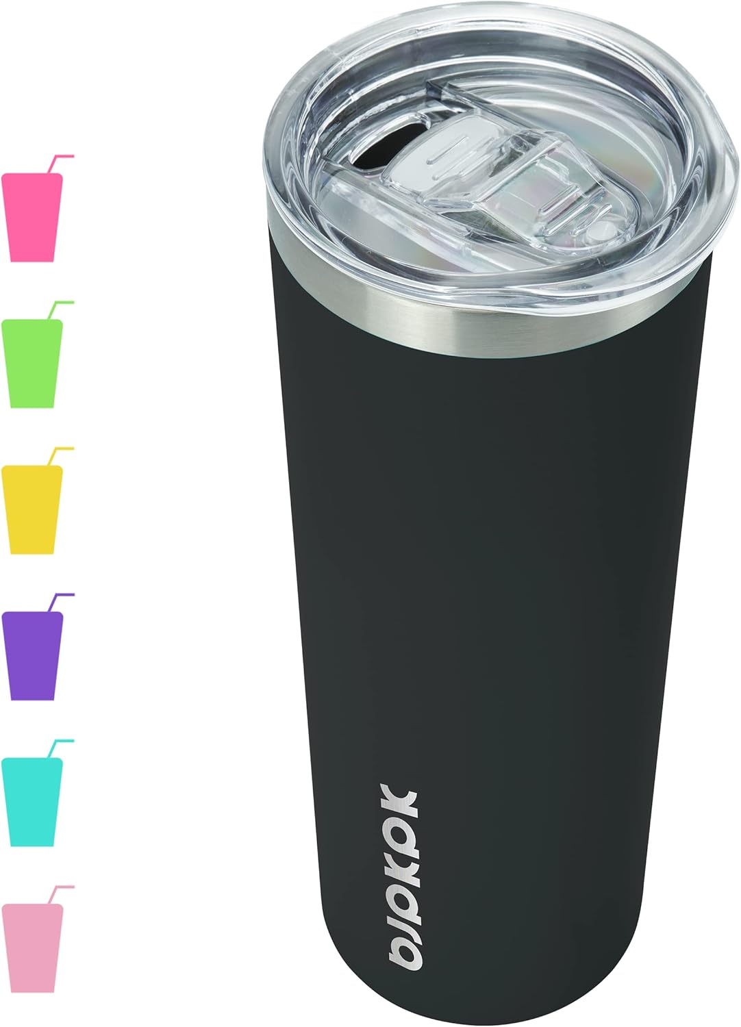 BJPKPK Black Skinny Stainless Steel Tumblers 20 oz Slim Insulated Reusable Coffee Travel Water Tumbler Cup With Lid