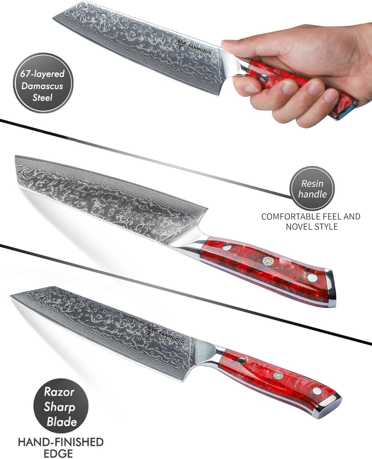 8.5 inch Kiritsuke Kitchen Chef Knife - 67 Layers Damascus Steel & Resin Handle - Xuan Series(Sunset Red)
