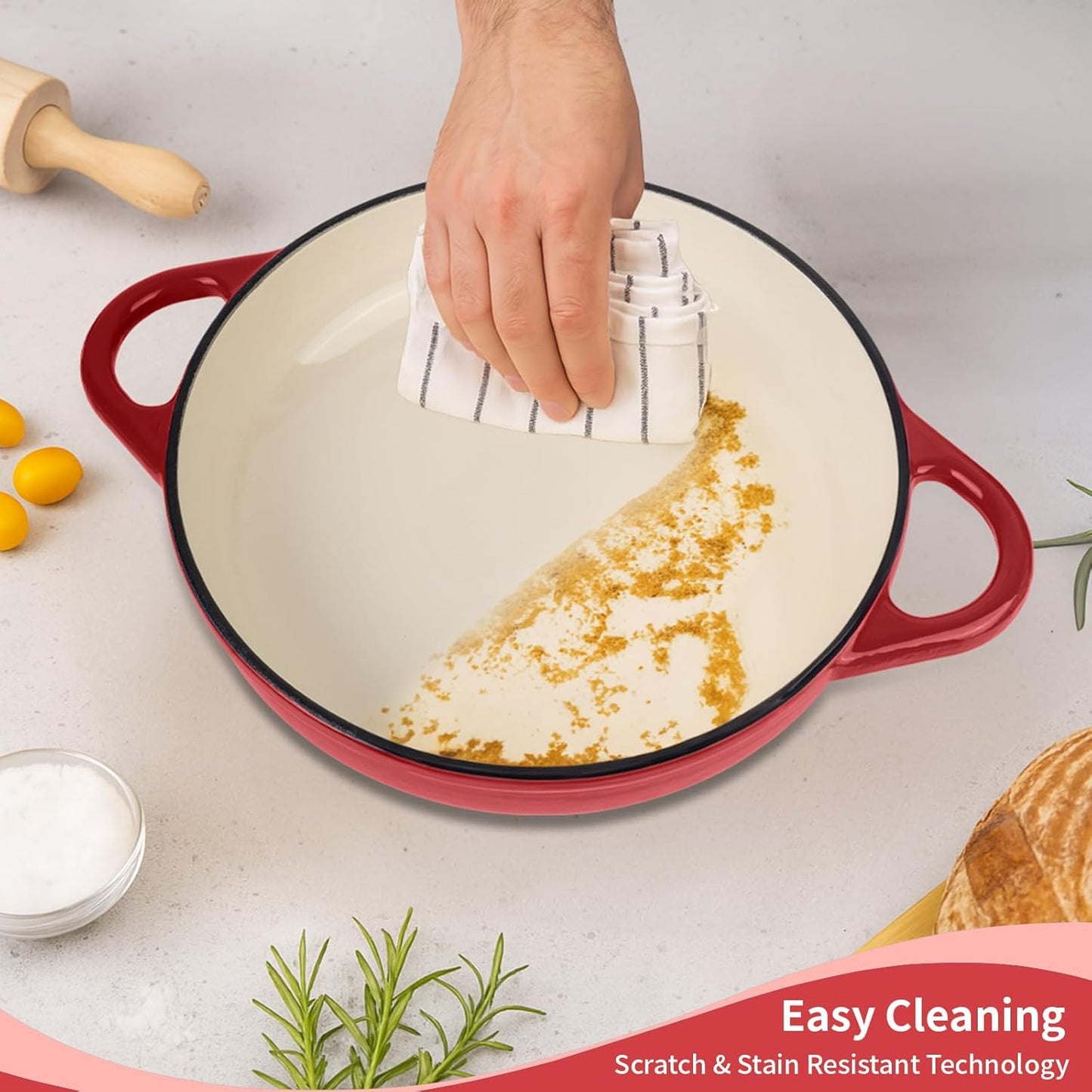 Dutch Oven for Bread Baking, 5.4 Quart Dutch Enameled Cast Iron Bread Oven, Dutch Oven for Sourdough Bread Baking, Oven Safe up to 500° F, 25 cm Red