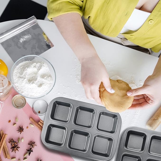 Beasea Square Brownie Pan, Nonstick 6 Cavity Muffin Pan Brownie Cake Pan Mini Cheesecake Cupcake Bakeware Carbon Steel Brownie Baking Tray Bakeware for Oven Baking