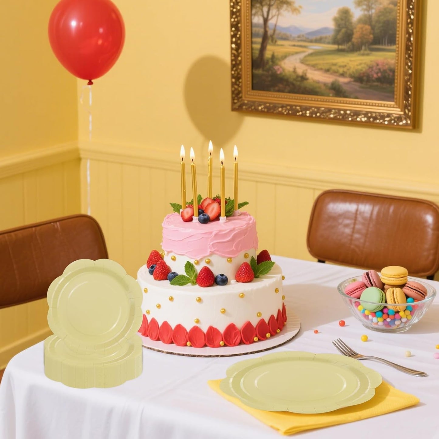 30 Pack Yellow Paper Plates 9 Inch, Disposable Scalloped Plates Cake Dessert Plate for Dinner Baby Shower Wedding Bridal Shower Birthday Party Supplies (Yellow, 9 inch)