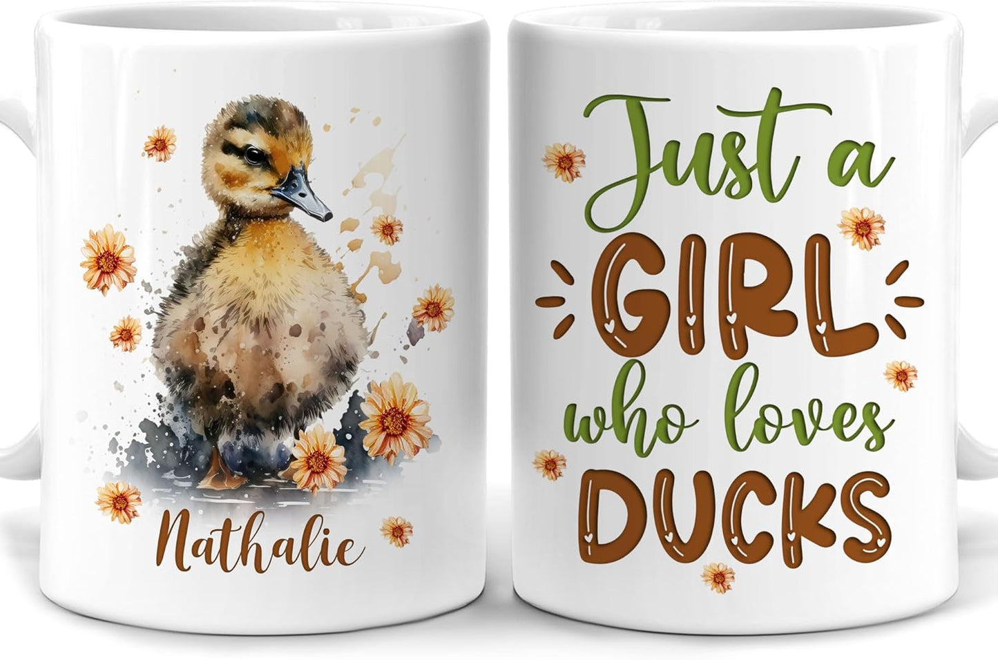 Hyturtle Personalized Gifts Duck Lover - Just A Girl Who Loves Ducks Custom Name Ceramic Coffee Mug Cup 11oz - Idea Cute Animal Lover Gifts For Women, Girl Daughter On Birthday, Christmas