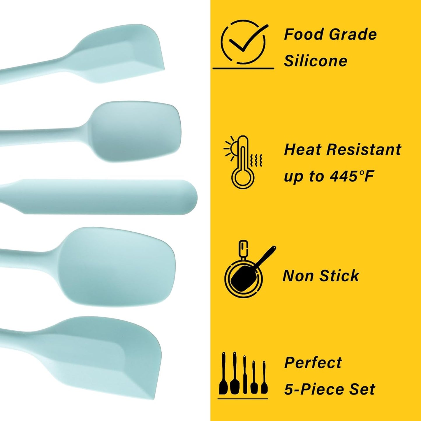 Silicone Spatula Set, 5 Piece Food Grade Rubber Spatulas for Baking, Cooking, and Mixing High Heat Resistant Non Stick Dishwasher Safe BPA-Free (Macaron blue)