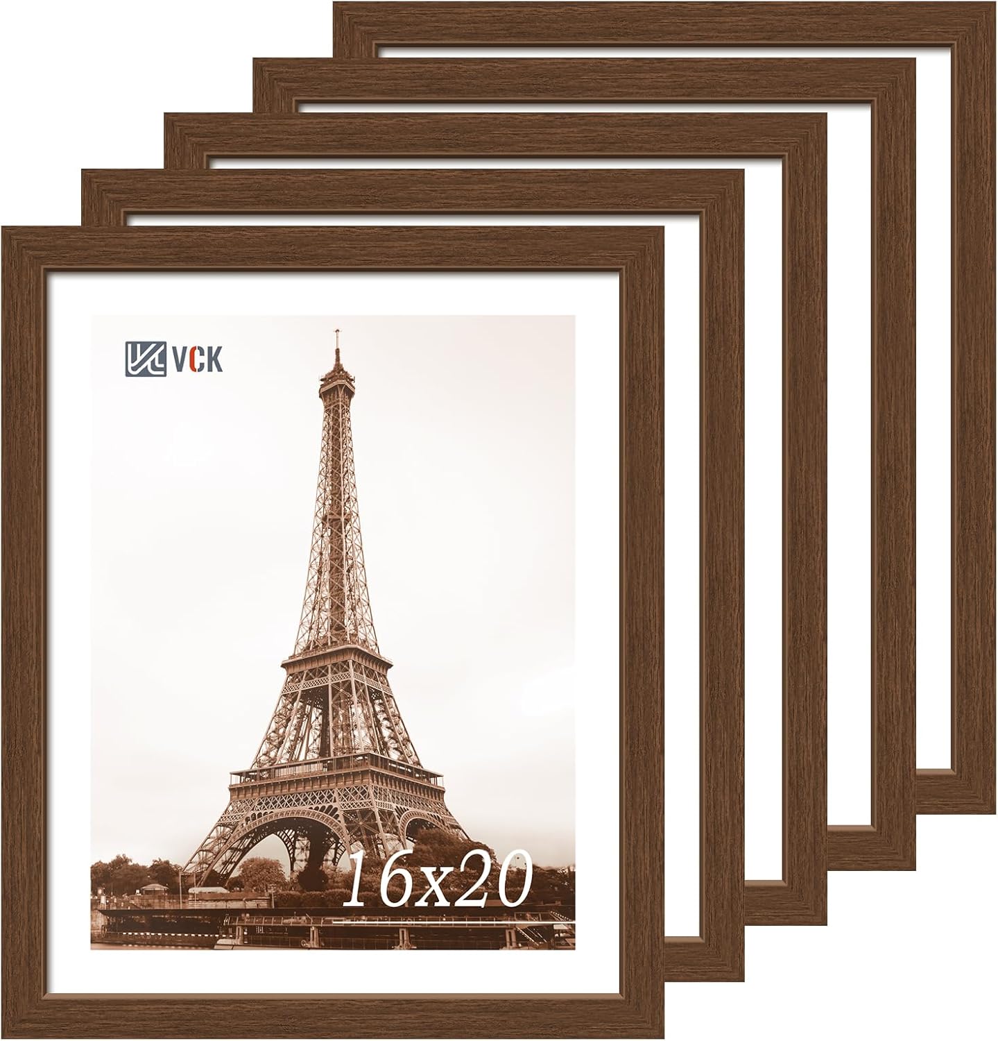 VCK 16x20 Picture Frames for Wall 5 Pack, Brown Wood Poster Frame, Exclusive Wood Grain, Wall Hanging