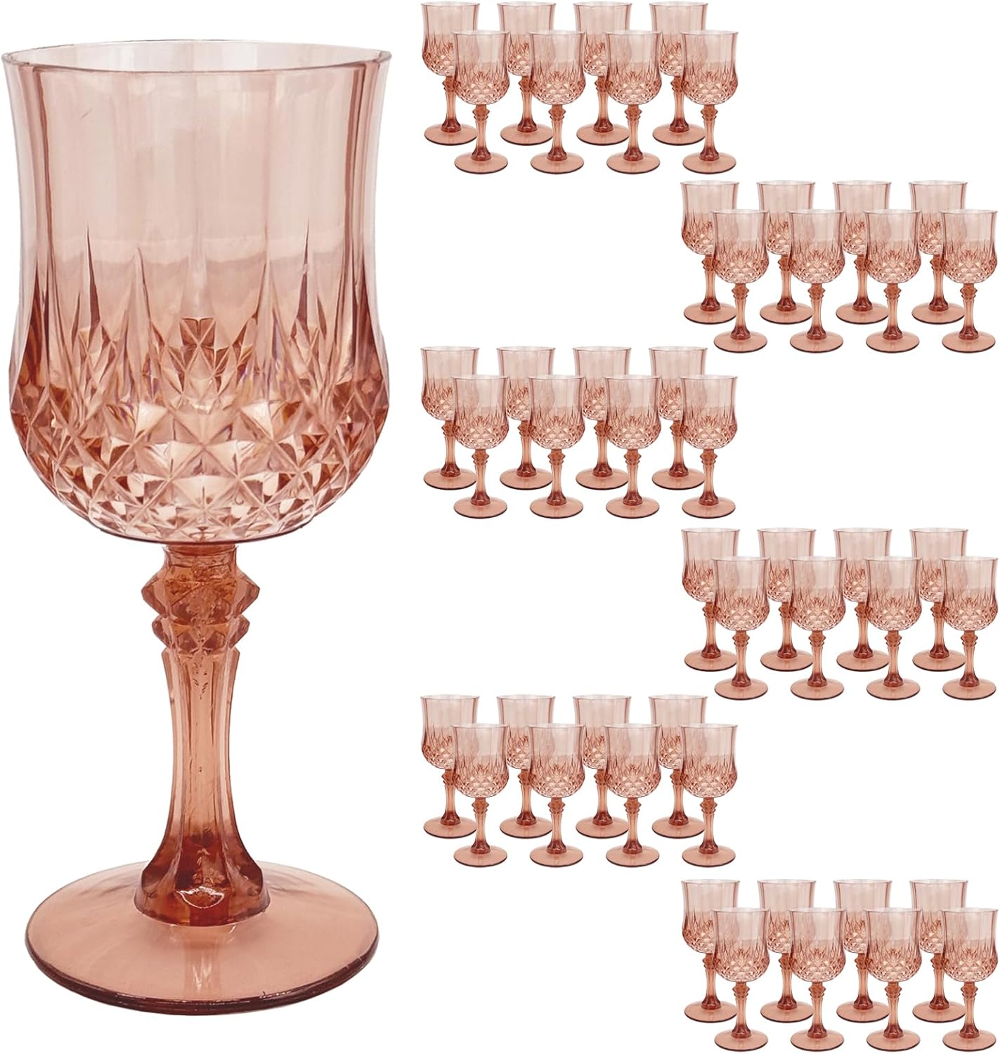 48 PCS Rose Gold Plastic Wine Glasses，Cordial Glasses，Goblets，Can be Used for Weddings, Everyday Fun Parties and More!