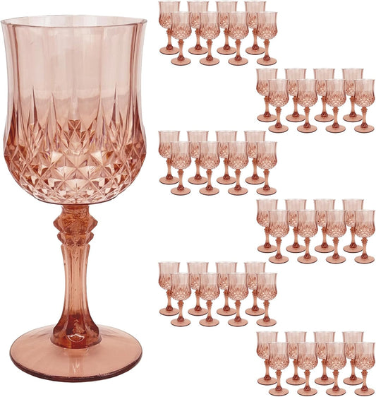 48 PCS Rose Gold Plastic Wine Glasses，Cordial Glasses，Goblets，Can be Used for Weddings, Everyday Fun Parties and More!