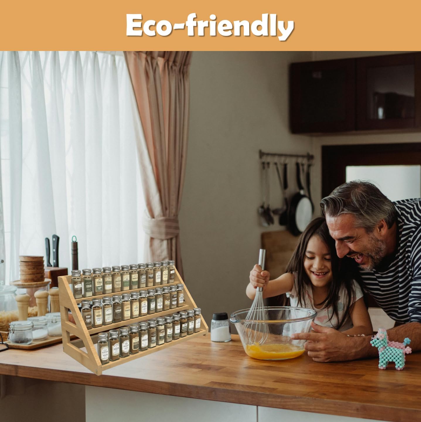 Bamboo Spice Rack: Large Spice Shelf for Kitchen Countertop Pantry Cabinet Organizer, Holds 24 Spice Jars (1.8")