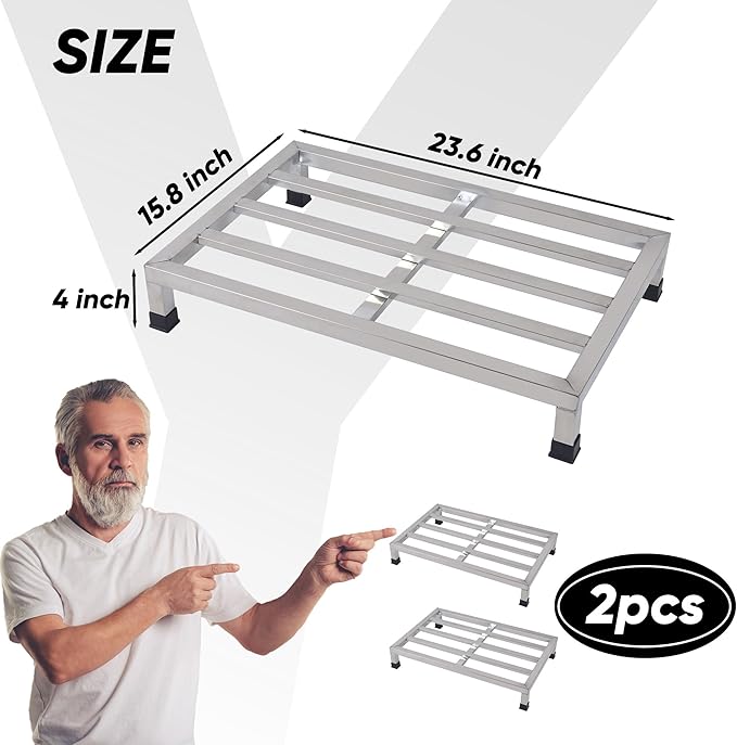 2 Packs Dunnage Rack 23.6x15.8x4inch Stainless Steel Dunnage Racks Commercial Food Service Storage Rack for Restaurants Kitchen Warehouse Supermarket