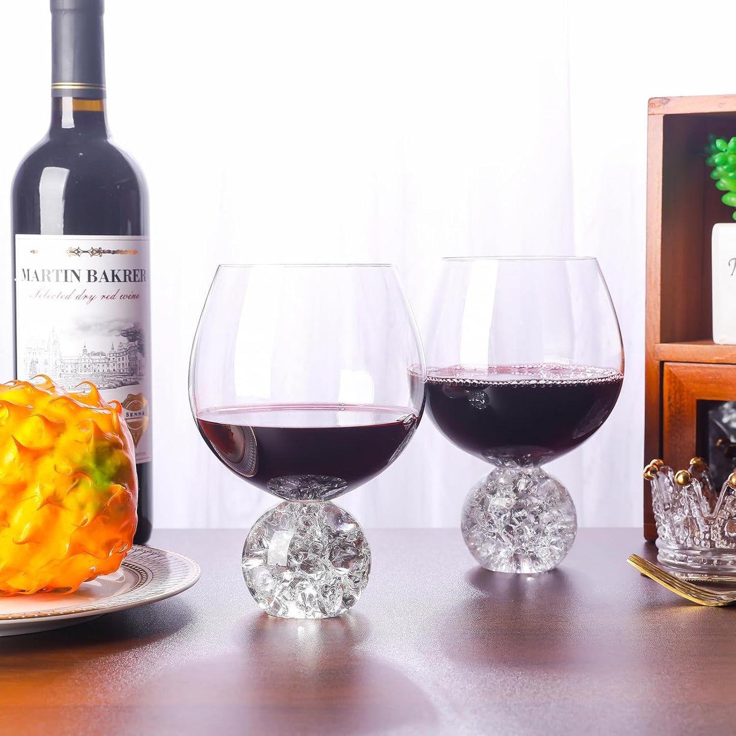 Crystal Wine Glasses Set of 2, 20oz Premium Lead-free Juice Glass with Crystal Ball Base, Red Wine Glasses Set of 2, for Daily Use, Party, Home Bar, Wedding, Shower, Birthday, Christmas Gift