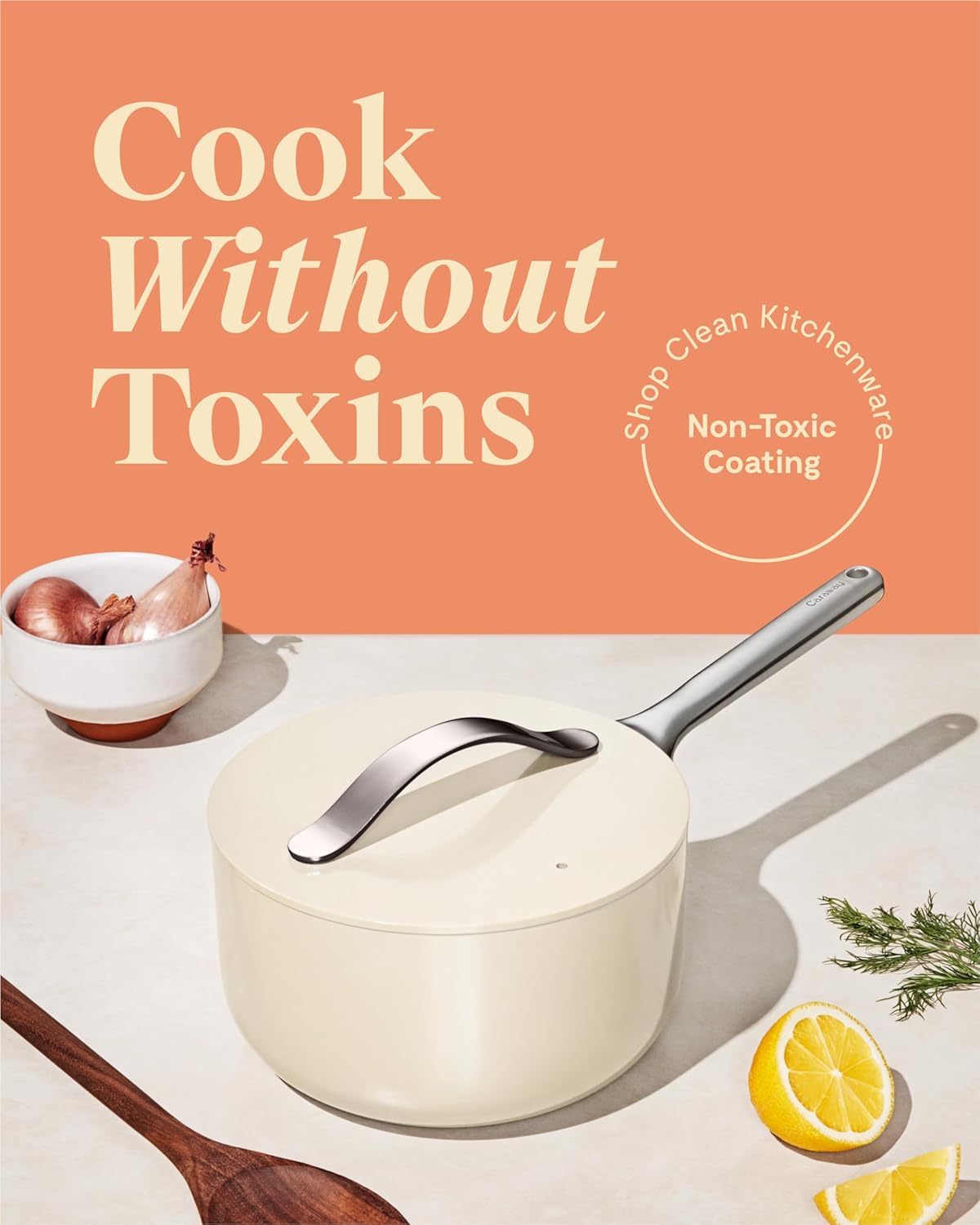Caraway Nonstick Ceramic Sauce Pan with Lid (1.75 qt) - Non Toxic, PTFE & PFOA Free - Oven Safe & Compatible with All Stovetops (Gas, Electric & Induction) - Marigold