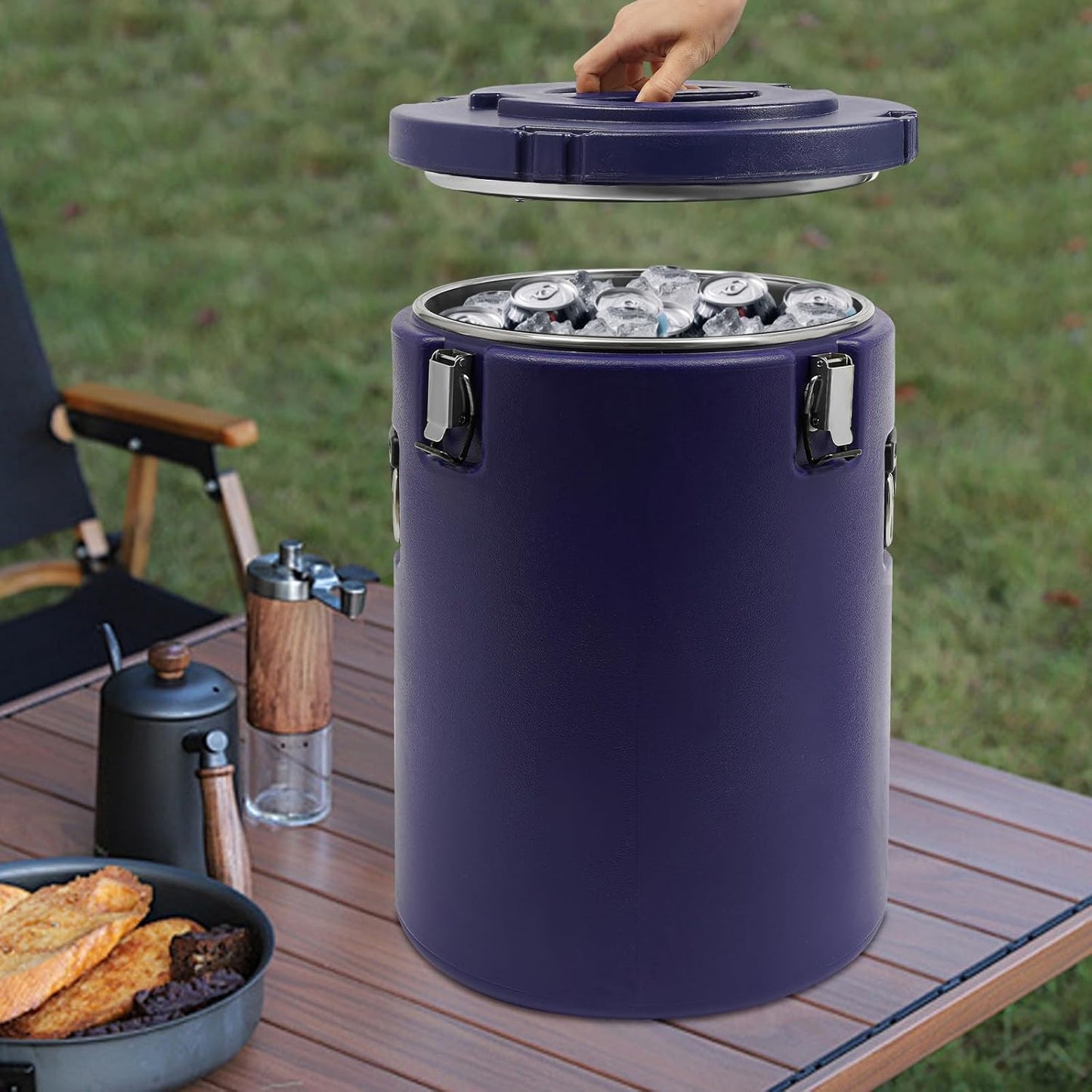 DYNAMI Large Insulated Food Container, Portable Commercial Food Warmer Insulated Soup Container Cold Hot Box for Catering,Stainless Steel Inner Liner, Sealed and Leak-proof (Blue, 9.3 Gal)