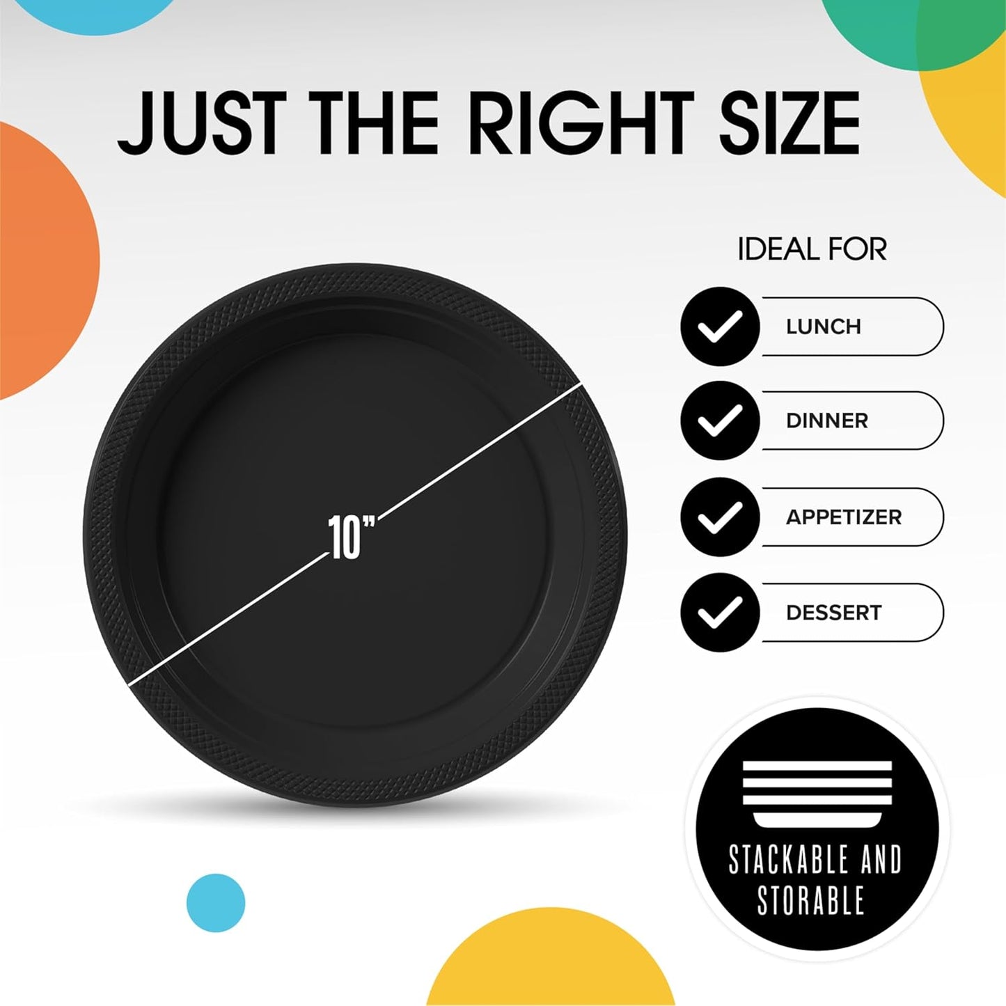 Exquisite Party Solids Black Plastic Plates For Party Supplies 10" Black Disposable Plates Heavy Duty 50 Pcs Plastic Dinnerware Sets Heavy Duty 350 GSM Disposable Dinnerware Set