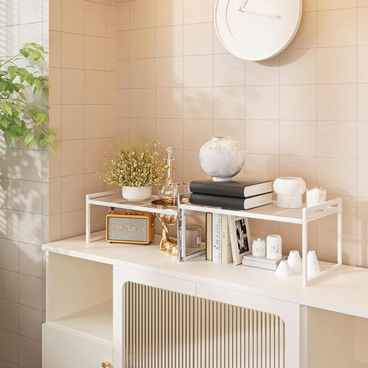 Set of 2 Kitchen Cabinet Organizer Shelf Stackable Sturdy Metal Counter Countertop Pantry Storage Rack