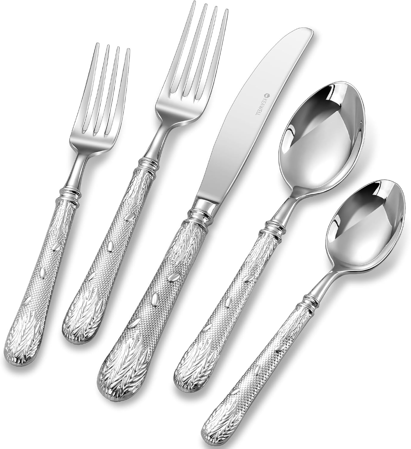 KEAWELL Premium Versailles Silverware Set, 20-Piece Flatware for 4, 18/10 Stainless Steel, Heavy-Duty, Mirror Polished, Royal Engraved Handle, For Formal Dining, Dishwasher Safe (20, Silver)