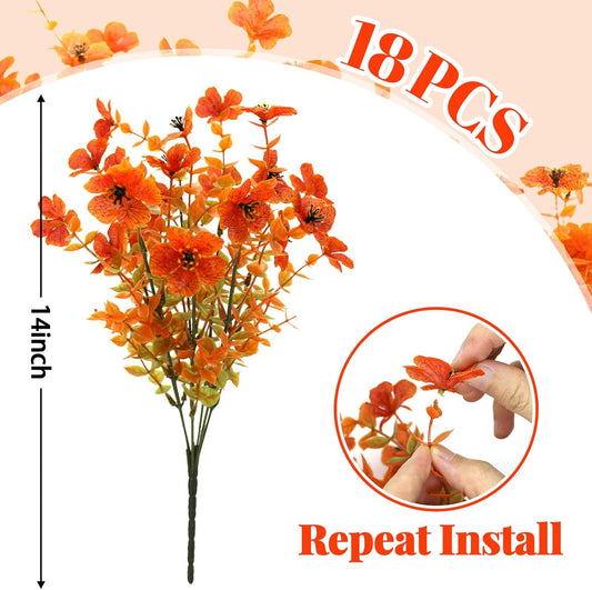 18 Bundles Artificial Flowers for Outdoors UV Resistant Fake Flowers Realistic Faux Flowers Artificial Plants Outdoor for Fall Indoor Garden Patio Window Box Kitchen Home Autumn Decor