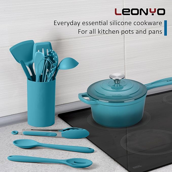 Enameled Cast Iron Sauce Pan with Lid, Leonyo 1 Quart Saucepan with Lid, Enamel Cast Iron Pot Dutch Oven Kitchen Cookware for All Cooktops Cooking Pasta, Soup, Milk - Up to 500°F & 4.4Lbs, Lake Green