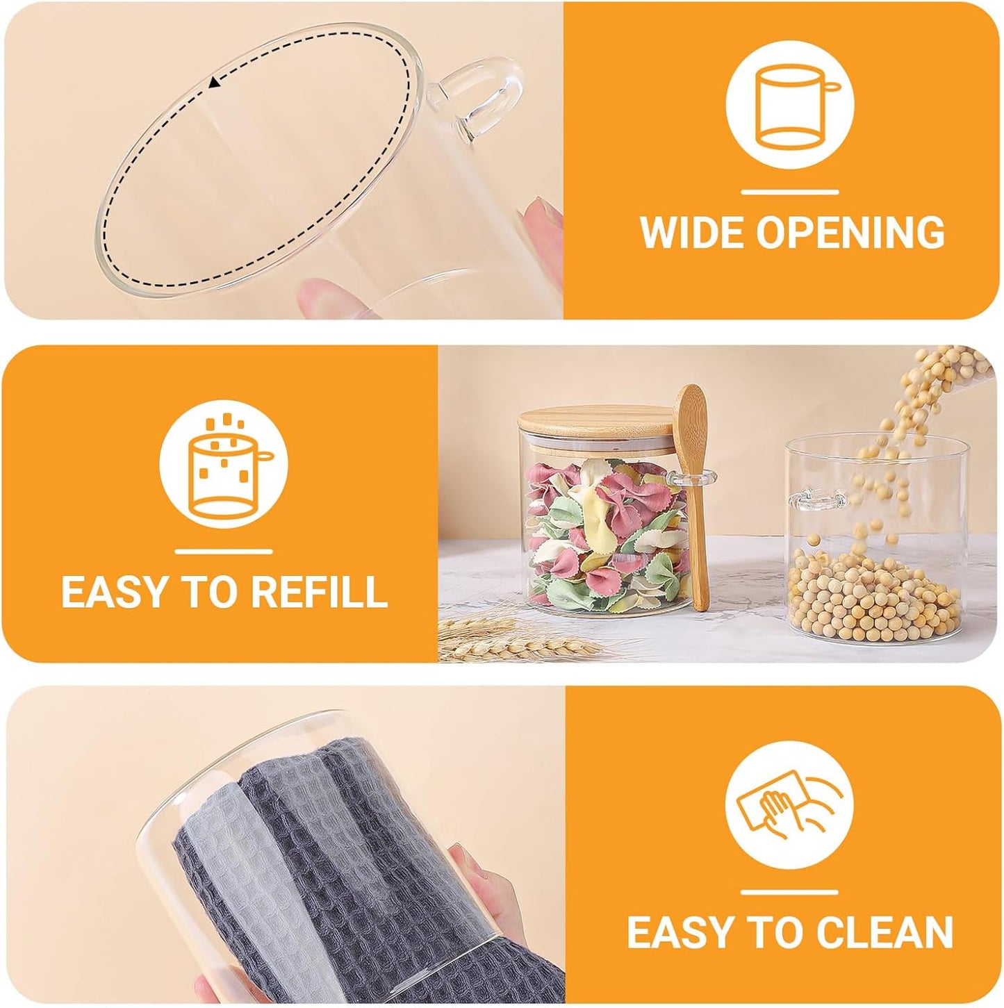 Glass Jars with Bamboo Lids - 2 Pack 20 Fl.oz Round Glass Jar with Airtight Lid and Spoon, Kitchen Pantry Storage Canister for Overnight Oats, Spice, Coffee, Brown Sugar, Loose Tea, Candy