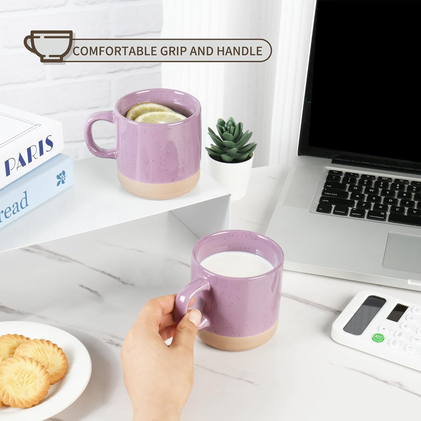 12 oz Coffee Mug Set for 6, Tea Cups with Handle for Coffee, Tea, Cocoa, Milk (Purple)