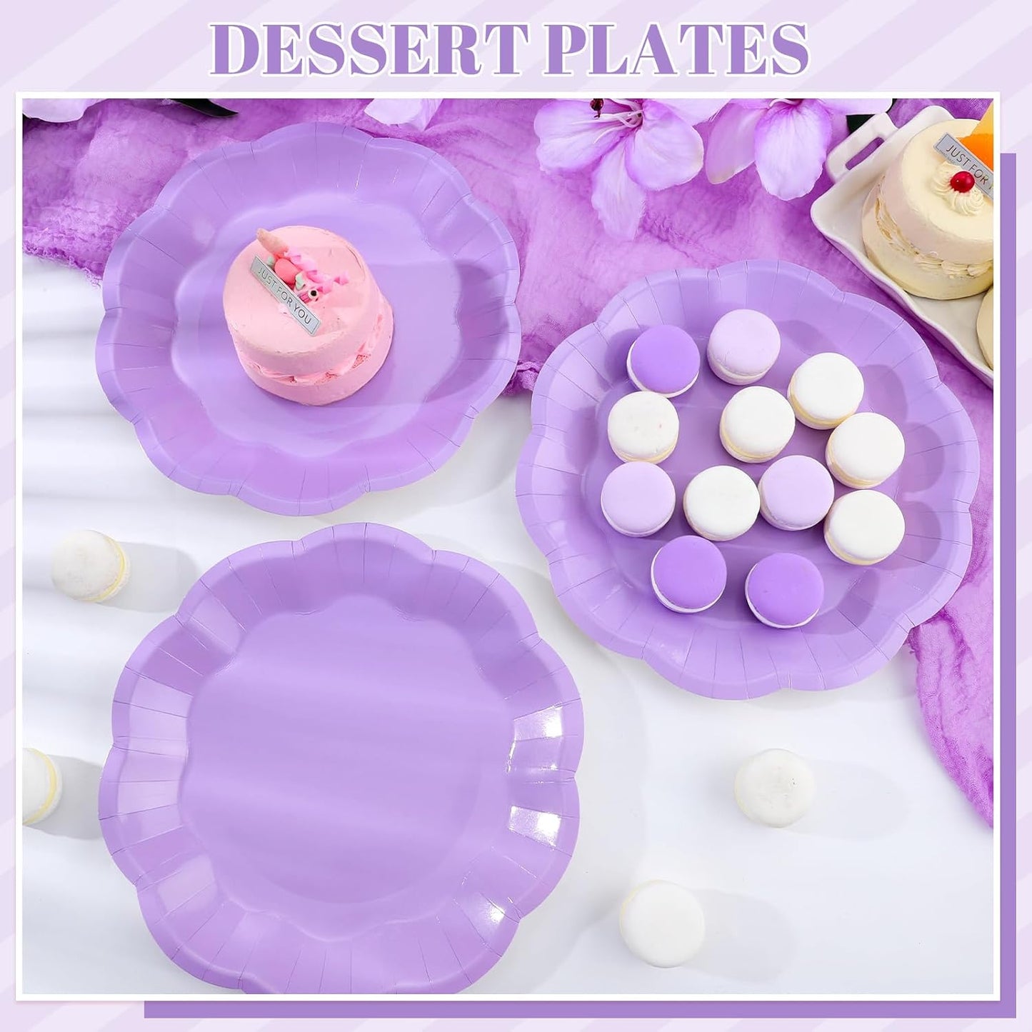 30pcs Purple Paper Plates, 9 in Scalloped Lavender Plates Purple Dinner Plate Disposable Party Plate for Party, Birthday, Baby Shower