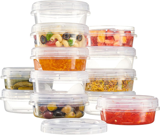 PLASTICPRO 12 Pack Twist Cap Food Storage Containers with Clear Screw on Lid- 8 oz Reusable Meal Prep Containers - Freezer and Microwave Safe Clear Plastic Food Storage