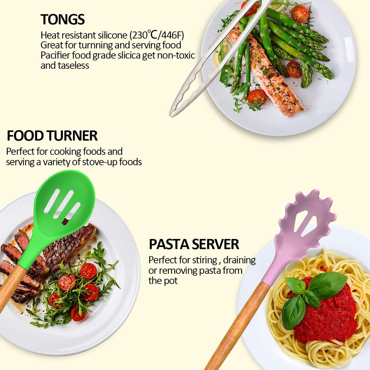 Umite Chef Kitchen Cooking Utensils Set, 33 pcs Non-stick Silicone Cooking Kitchen Utensils Spatula Set with Holder, Wooden Handle Silicone Kitchen Gadgets Utensil Set (Colorful)