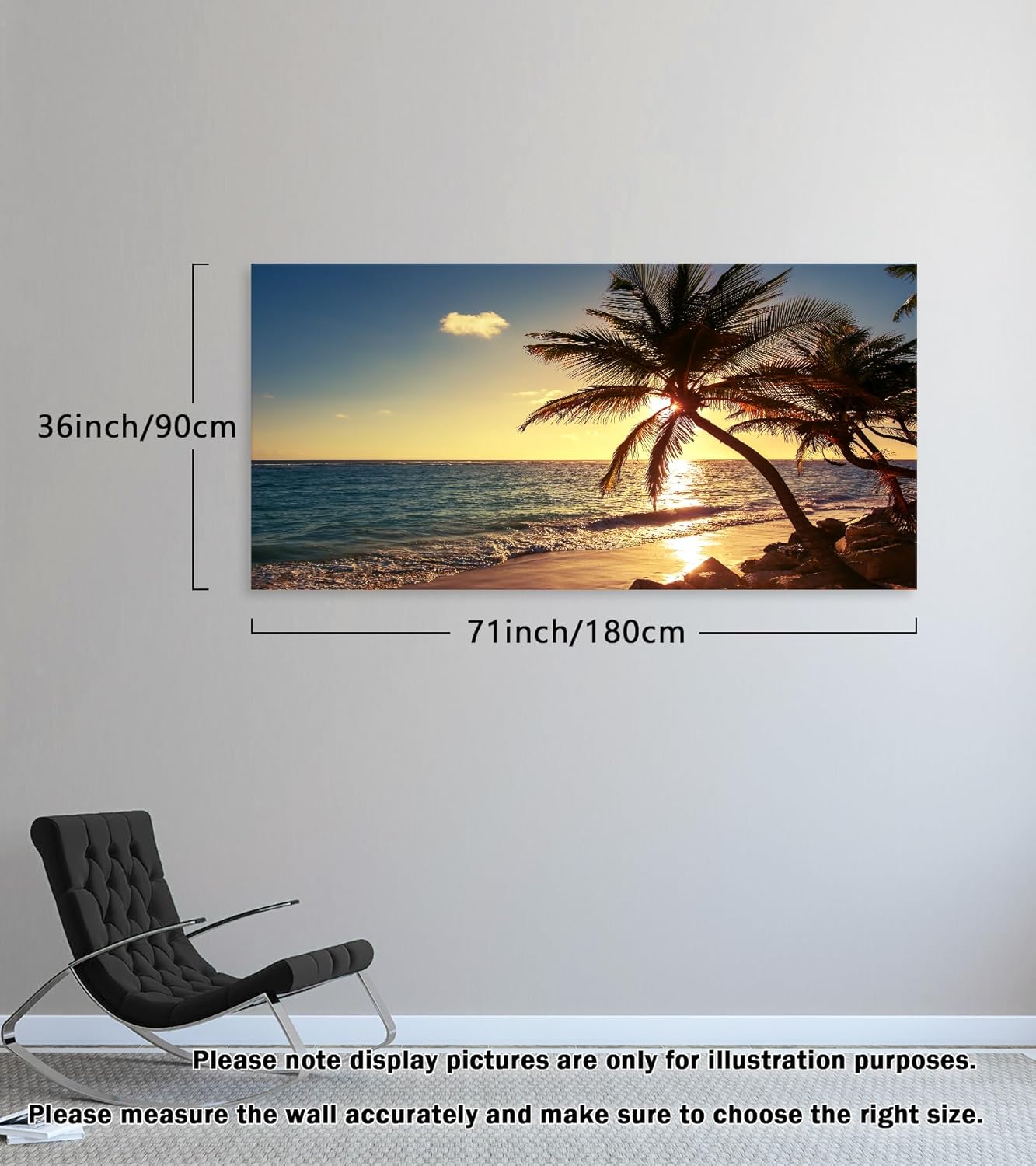 Muolunna S04998 Wall Art Decor Large Canvas Print Picture Sunset Ocean Beach Waves 1 Panel Coconut tree Scenery Painting Artwork for Office Home Decoration Stretched and Framed Ready to Hang