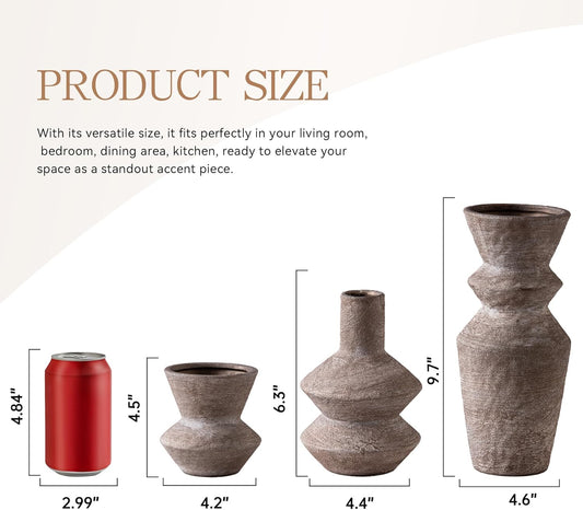 Ceramic Vase Home Table Decor - Brown Flower Vase Set of 3 Living Room Kitchen Decorations Farmhouse Modern Rustic Vases Decorative Centerpiece for Shelf Bedroom Office Bathroom Dining Coffee Desk