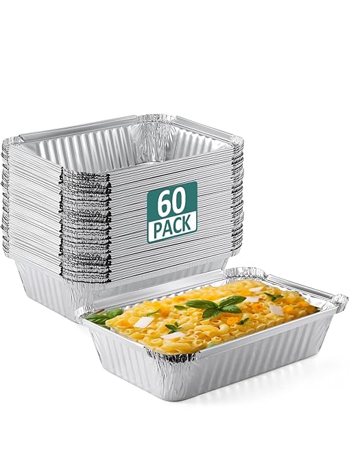 60 Pack 8x6 Disposable Aluminum Pans Aluminum-Foil-Pans-Tin-Foil-Baking-Pans-Tin-Trays-Food-Containers-for-Meal-Prep-Cooking-Roasting-Heating