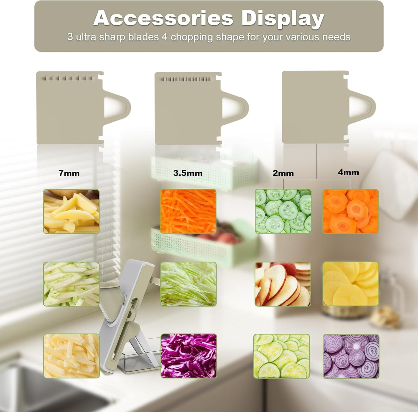 Mandoline Slicer for Kitchen, Vegetable & Cucumber Slicer, Easy to Clean Chopping Artifact (White Light Gray)