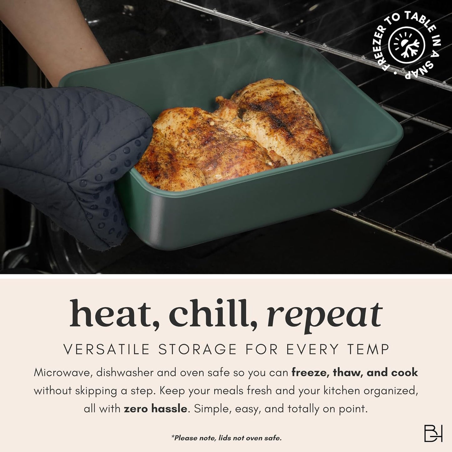 Ceramic Coated Glass Food Storage Container | No PTFE, PFOA, PFAS, and BPA | Reusable Non Toxic Meal Prep Container with Glass Lid | Easy To Store | 6 Cup Rectangle [Pine]