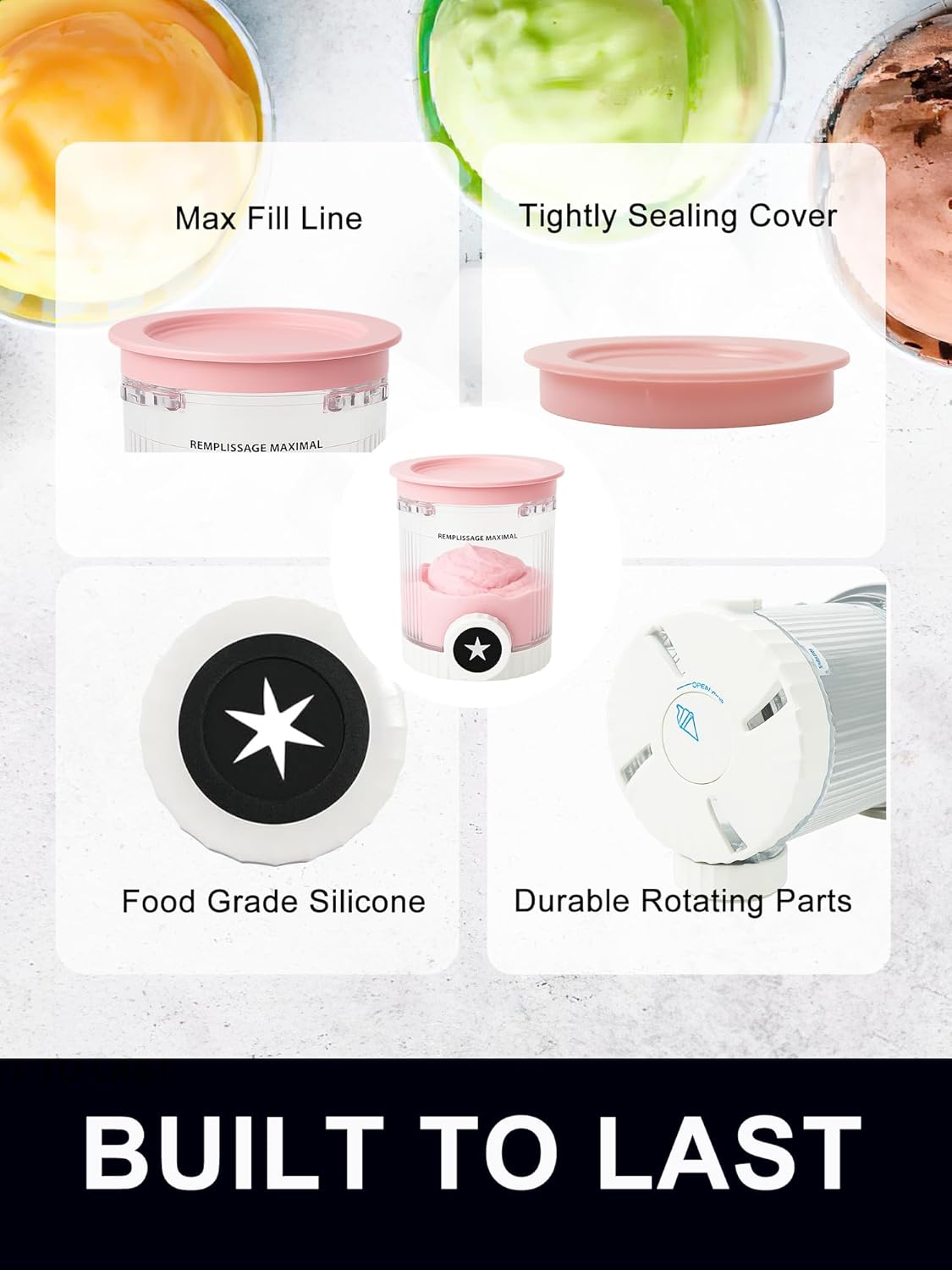 1 Pack Pint Container Replacement for Ninja Creami Swirl NC700/NC701 Series, 16oz BPA-Free Ice Cream Pints with Lids, Leak-Proof & Dishwasher Safe (Pink)