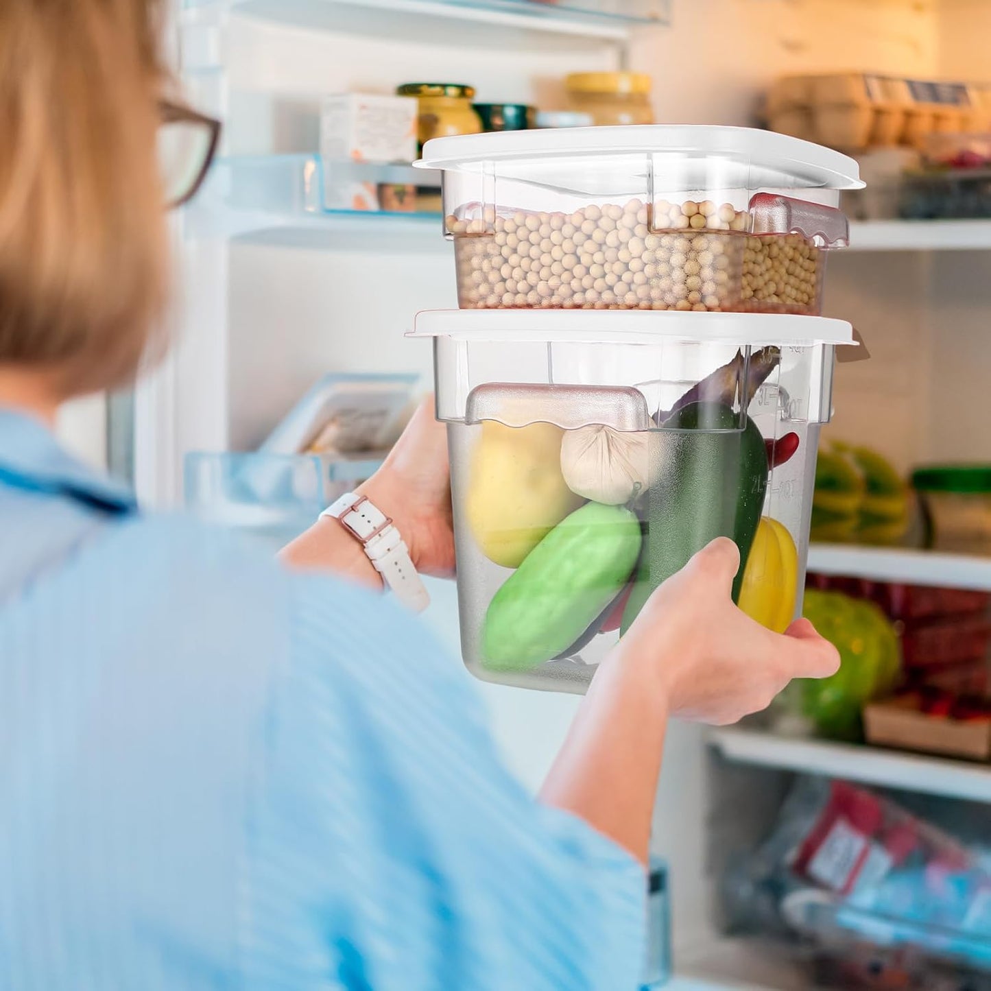 Barydat 4 Pcs Food Storage Container with Lids 2Qt and 4Qt Square Commercial Containers with Scales and Handles Polycarbonate Clear Food Storage for Kitchen Proof Dough Marinating Meat(White)