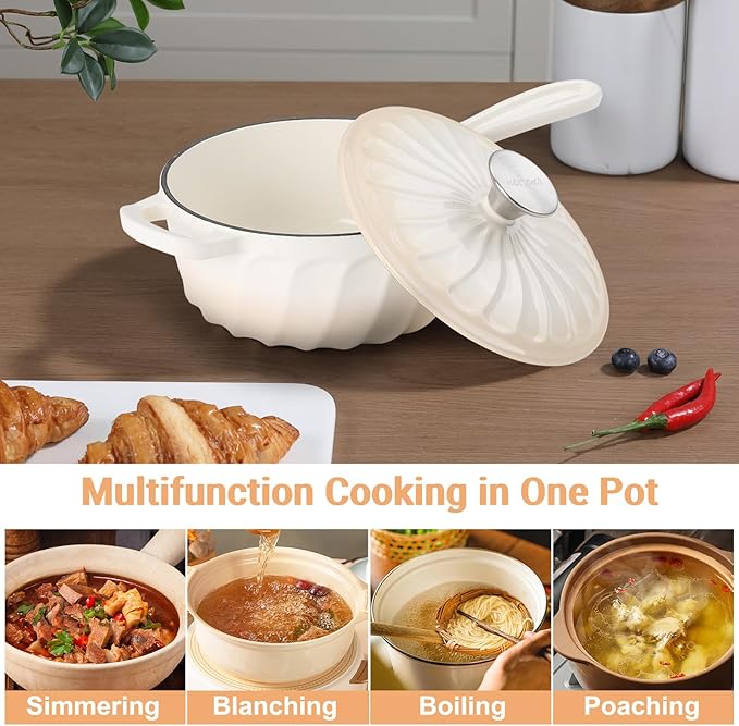 Enameled Cast Iron Sauce Pan, 2 Quart Enameled Saucepan with Lid, Mini Dutch Oven Enamel Saucepan for Cooking Pasta Sauce, Gravy, Puddings, Marinate, Boiling (Gradient Caramel)