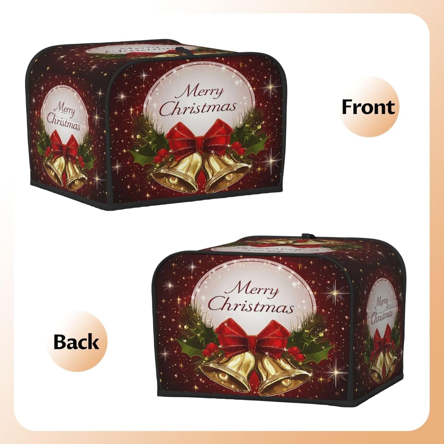 Toaster Cover 4 Slice Christmas Bell Red Xmas Kitchen Small Appliance Covers with Pockets Dust and Fingerprint Protection