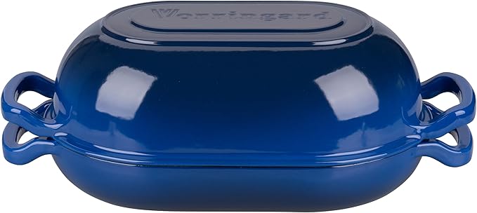 Enameled Cast Iron Sourdough Bread Oven, Dutch Oven, Loaf Cast Iron Bread Pan for Homemade Bread Baking, Meatloaf Pan with Lid, 5QT, Blue