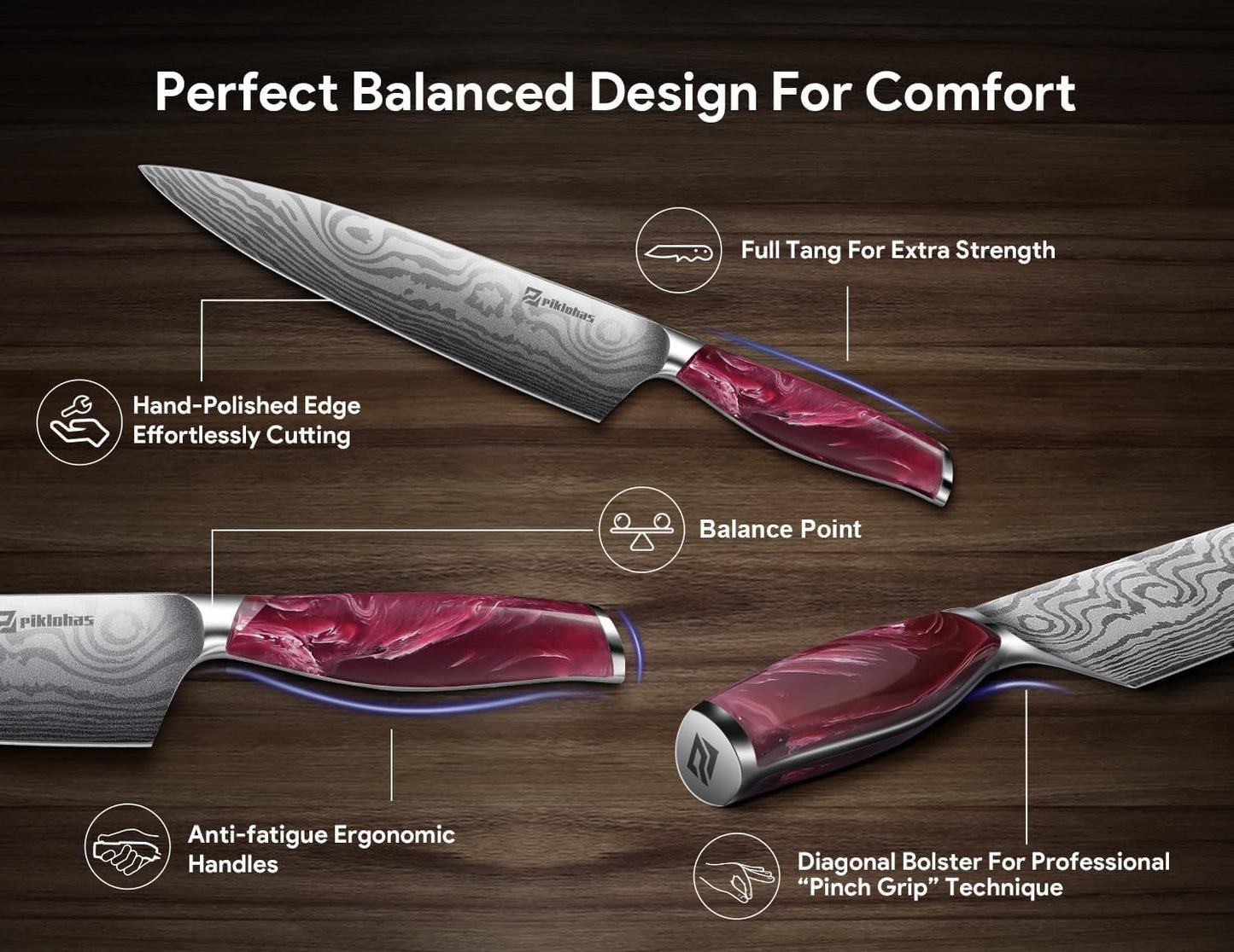 14 Pcs Knives Set for Kitchen with Magnetic Block and Sharpener, Kitchen Knives Sets Sharp High Carbon Stainless Steel Damascus Pattern with Anti-slip Ergonomic Handle Red