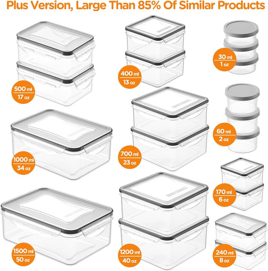 40 PCS Food Storage Containers with Lids Airtight, 100% Leakproof Plastic Meal-Prep Containers Reusable(20 Containers & 20 Lids),Microwave and Dishwasher Safe, Includes Labels & Pen