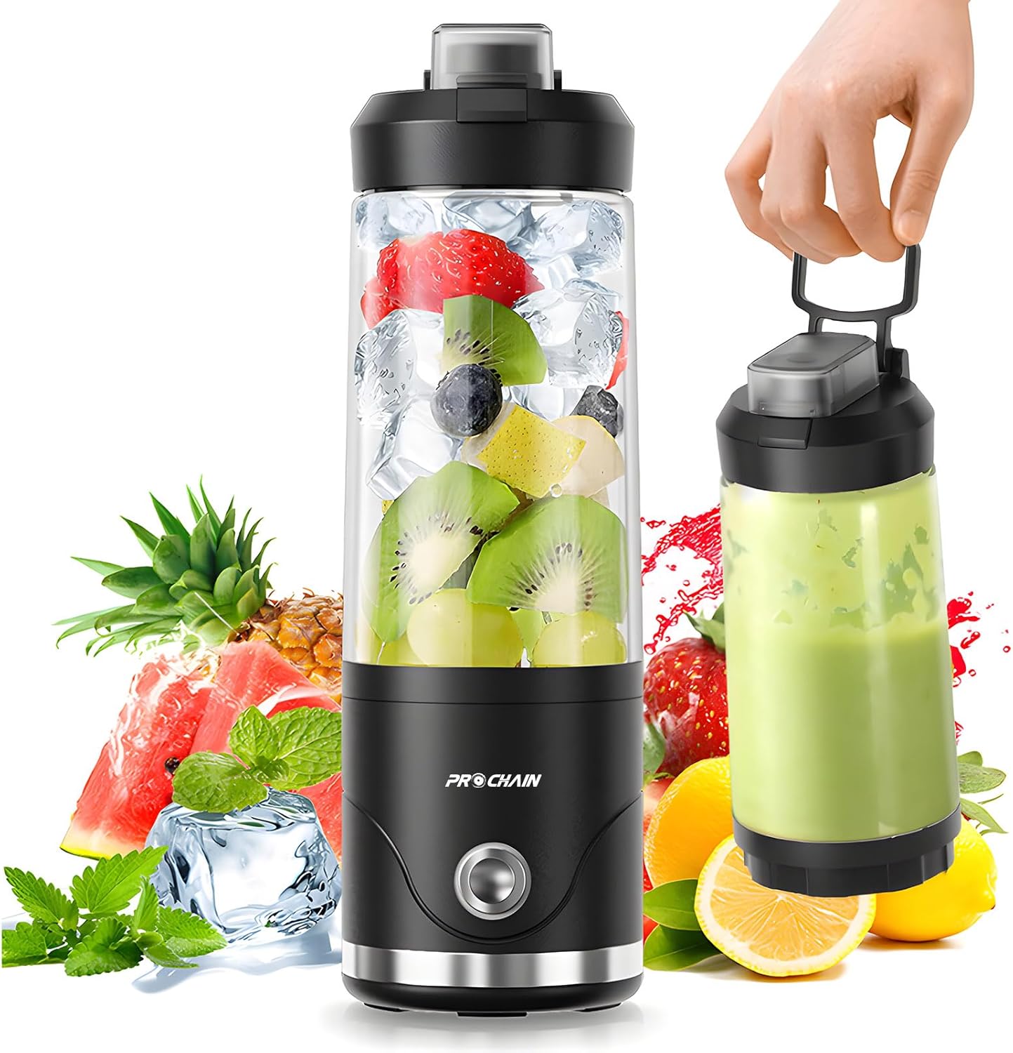 PROCHAIN Portable Blender, 22oz Cordless Personal Blenders, Electric USB Rechargeable Juicer, Smoothies, Ice Crush, Travel, Protein Shakes Cup, BPA-Free, Dishwasher Safe