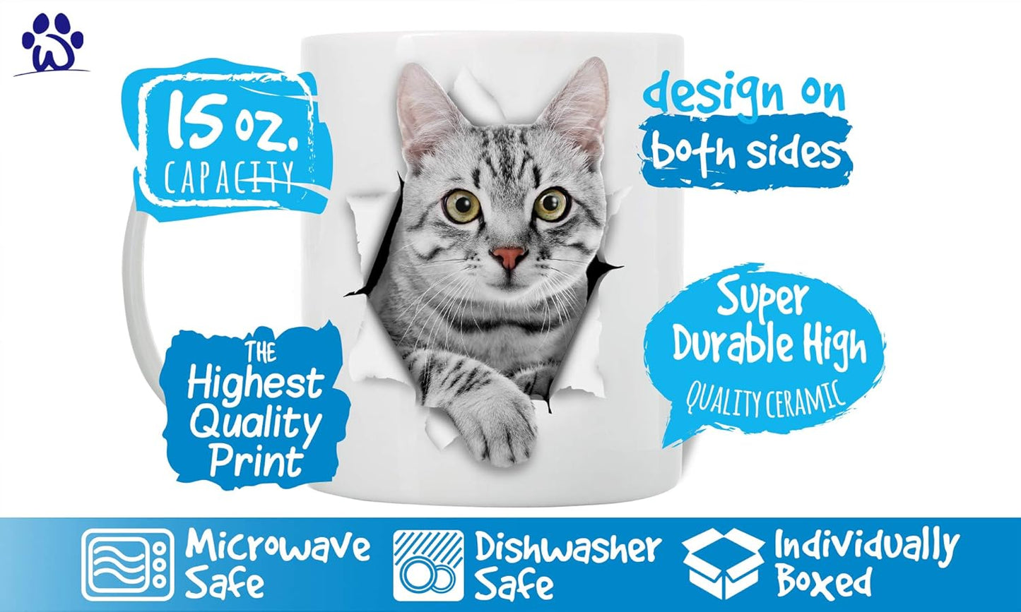 Winston & Bear Cute Grey Kitty Cat Coffee Mug - Ceramic Funny Coffee Mug Gift for Gray Tabby Cat Lovers - Cute Novelty Coffee Mug Present - Great Birthday or Christmas Cup for Men and Women (15oz)