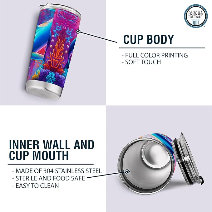 Tri Delta Sorority Paraphernalia - Official Vendor - 20 oz Stainless Steel Insulated Sublimation Tumblers - Underwater Dolphins