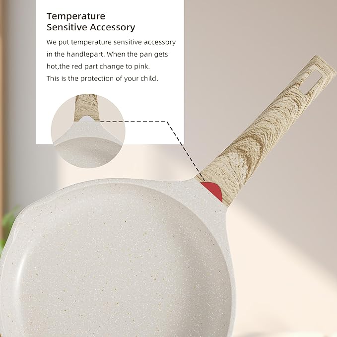 Caannasweis Nonstick Granite Frying Pan Skillet, Non Stick Omelette Fry Pans, Omelet Egg Pan, Stone Cookware Chef's Pan, Induction Compatible, PFOA Free (Beige, 3 Pcs)