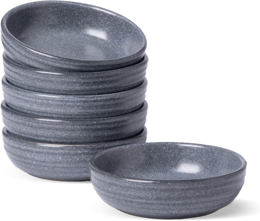 famiware Pluto Soy Sauce Dishes of 6, 3 oz Dipping Sauce Cups/Bowls/Dishes for Kitchen, Ceramic Small Bowls for Side Dish, Appetizers, Snacks, and Sushi, Reactive Glaze, Matte Dark Charcoal