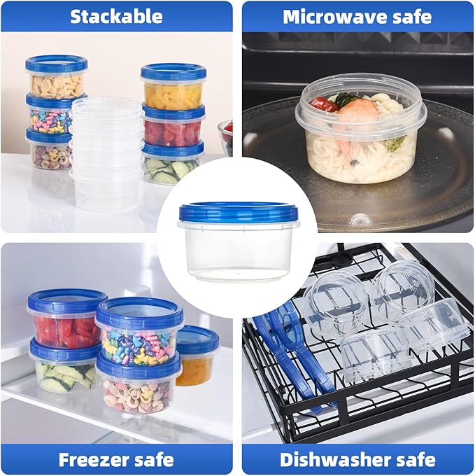 Freezer Storage Containers, [12 Pack-8 oz] Ultra Thick Freezer Containers with Leakproof Twist Top Lids, Heavy Duty BPA Free Stackable Meal Prep Bowls Great for Portion Control