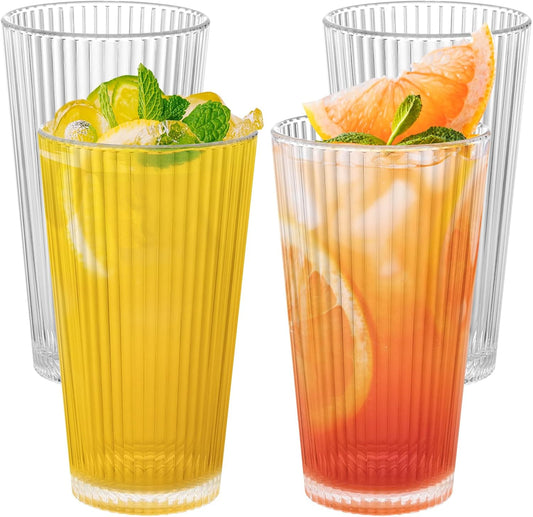 Topsky 20-ounce Plastic Water Tumblers | Set of 4 Transparent Unbreakable Drinking Glasses Clear Acrylic Reusable Juice Wine Cups for Home Picnic Party, Dishwasher Safe, Stackable (Transparent)