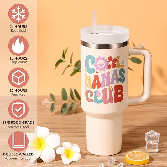 Christmas Gifts for Nana, 40 OZ Tumbler Best Nana Gift for Grandma from Granddaughter, Grandson, Grandkids, Cool Nanas Club Insulated Cup Gigi Grandma Birthday Gifts for Grandmother, New Nanas