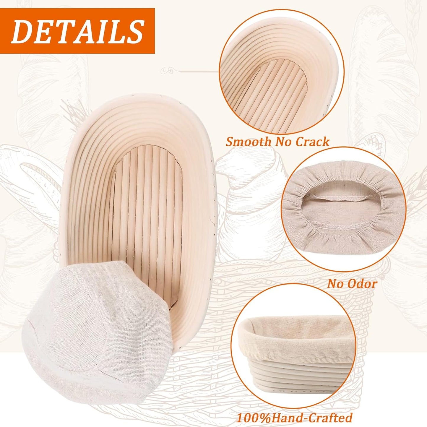 10 inch Oval Banneton Bread Proofing Basket Sourdough Bread Baking Supplies Set of 4 Sourdough Starter Kit Baking Gifts
