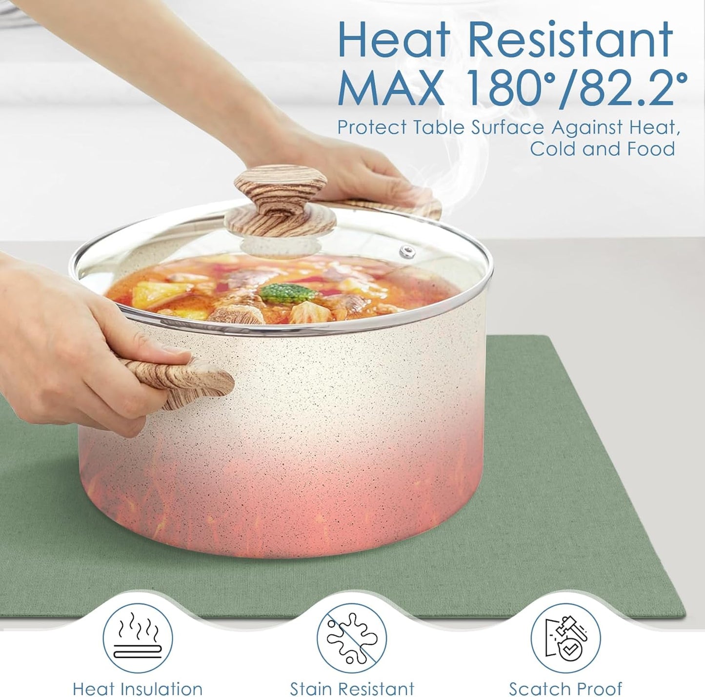 MANSPHIL Sage Green Fabric Placemats Set of 4 Washable Thick Faux Linen Table Place Mats Double Layer Fabric Wrinkle Free Dining Kitchen Table Decor - 13x19 Inch Oeko Tex Placemat